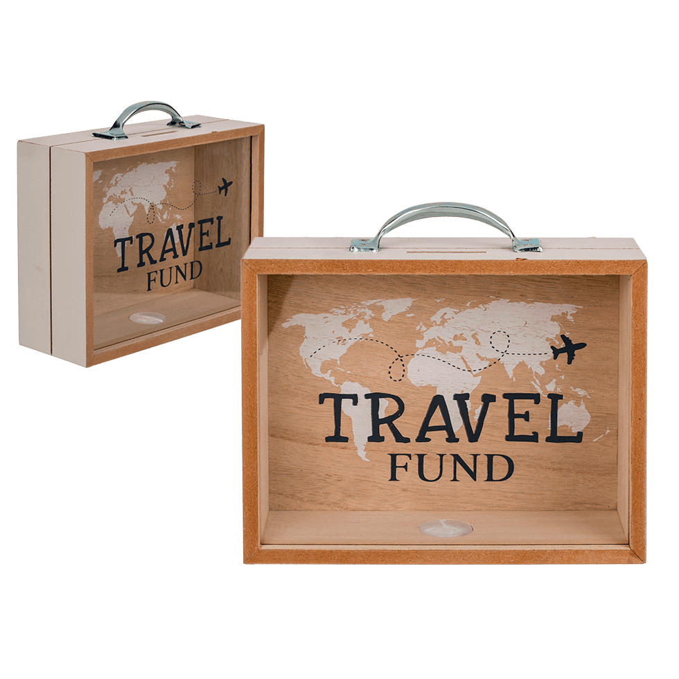 BRUBAKER Spardose Urlaub Holz Rahmen mit Einwurfschlitz Urlaubskasse Reisekasse