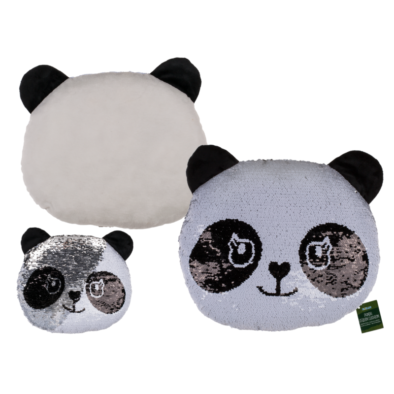 Deko Wende Pailletten Kissen Panda weiß/silber 33 x 38cm