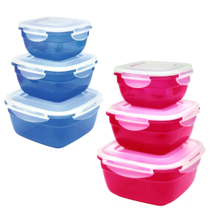Lock & Lock Zen Style Frischhaltedosen Set 3er quadratisch 520ml / 950ml / 1,6L Blau / Rot