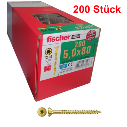 Fischer Senkkopf gelbverzinkt Power-Fast FPF-ST 5,0x80 YZP 200 TX20