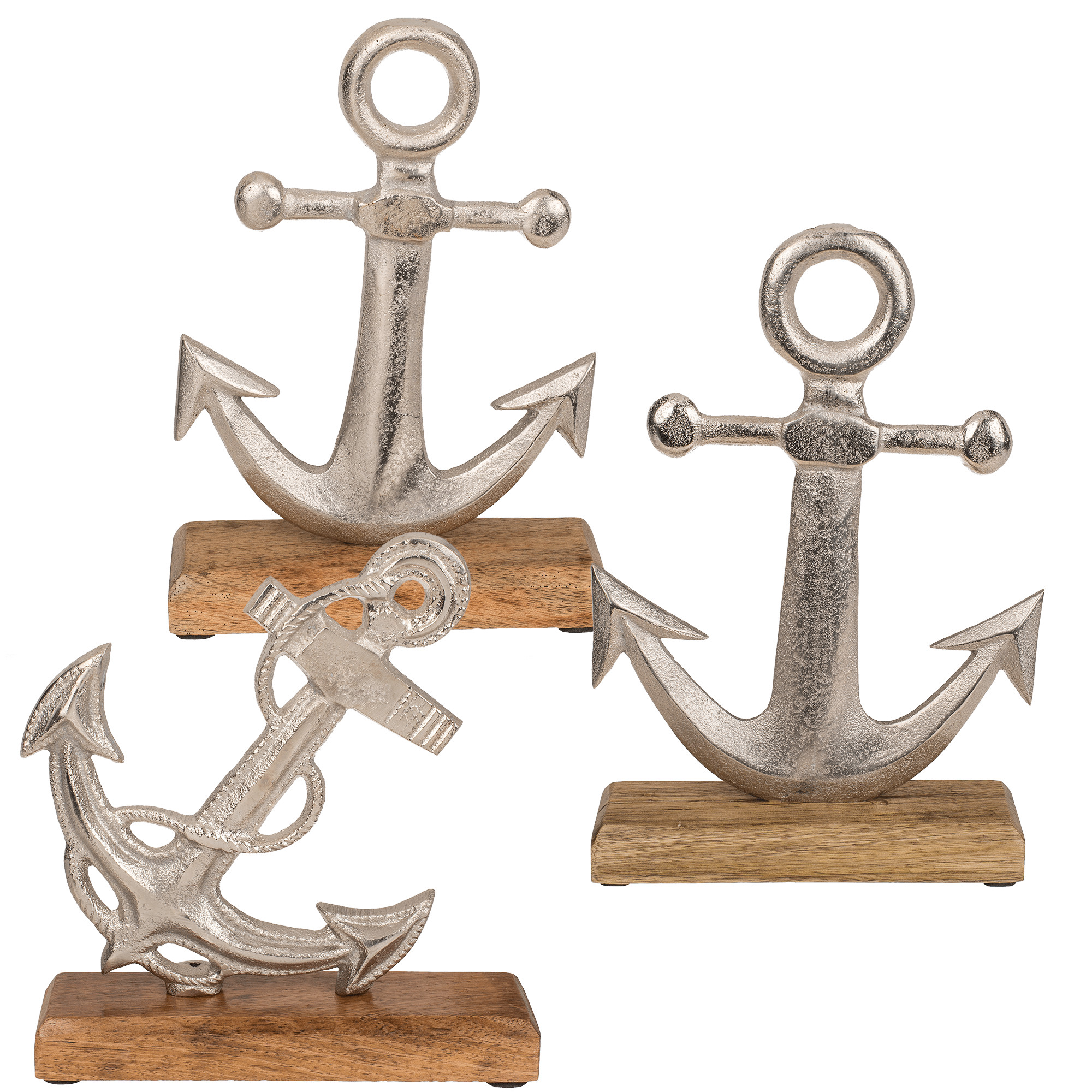 Metall Anker 21, 26 oder 27 cm mit Holzfuß Deko silberfarben Maritime Deko  - Timmi Spielwaren Onlineshop