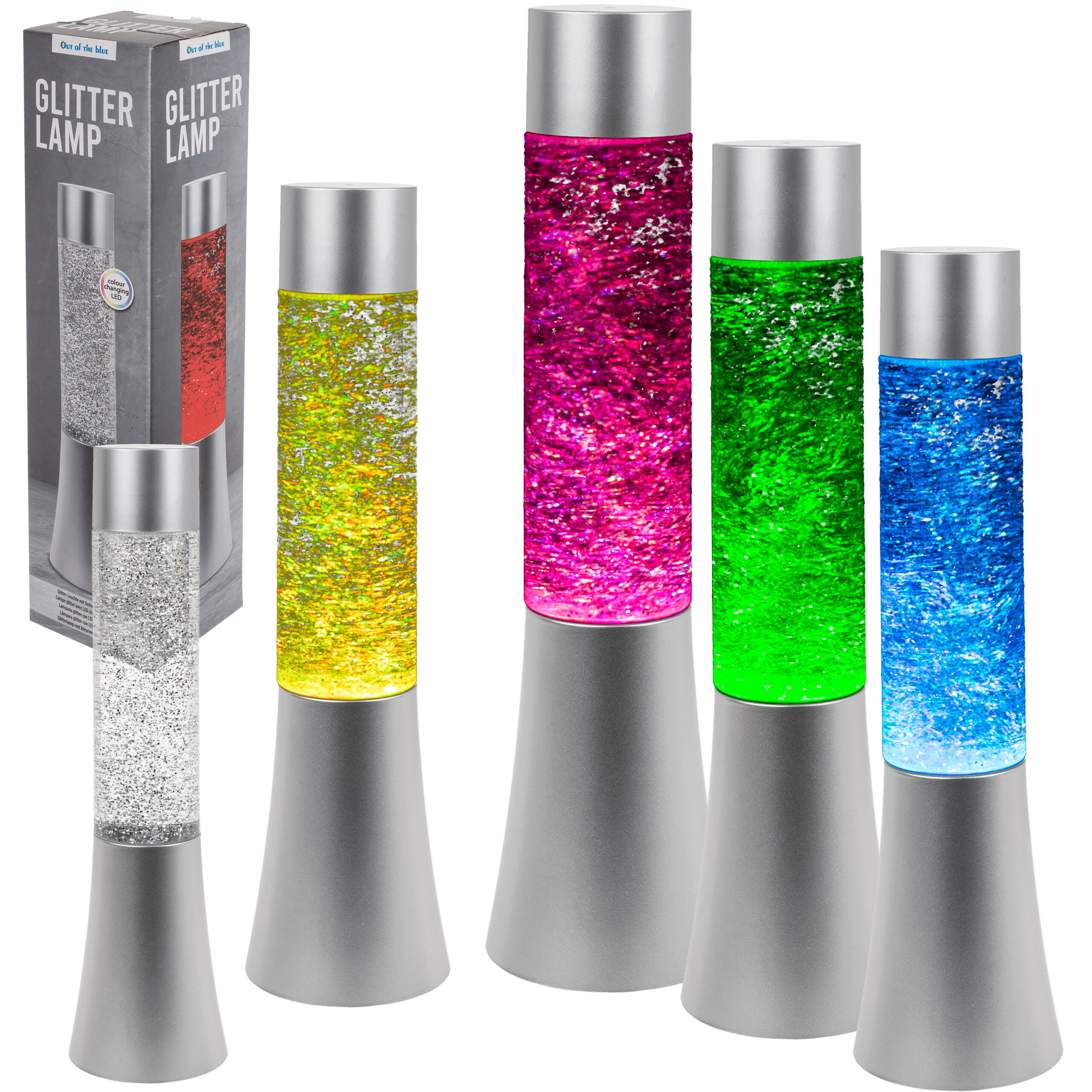 Glitter-Leuchte mit farbwechselnder LED Lavalampe mit Glitzer 34cm - Timmi  Spielwaren Onlineshop