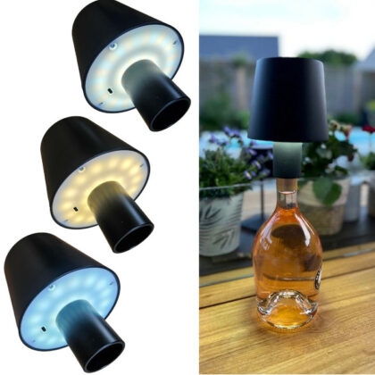 Akku Tischleuchte als Flaschenaufsatz LED dimmbar Touchsensor warmweiß & kaltweiß Schwarz
