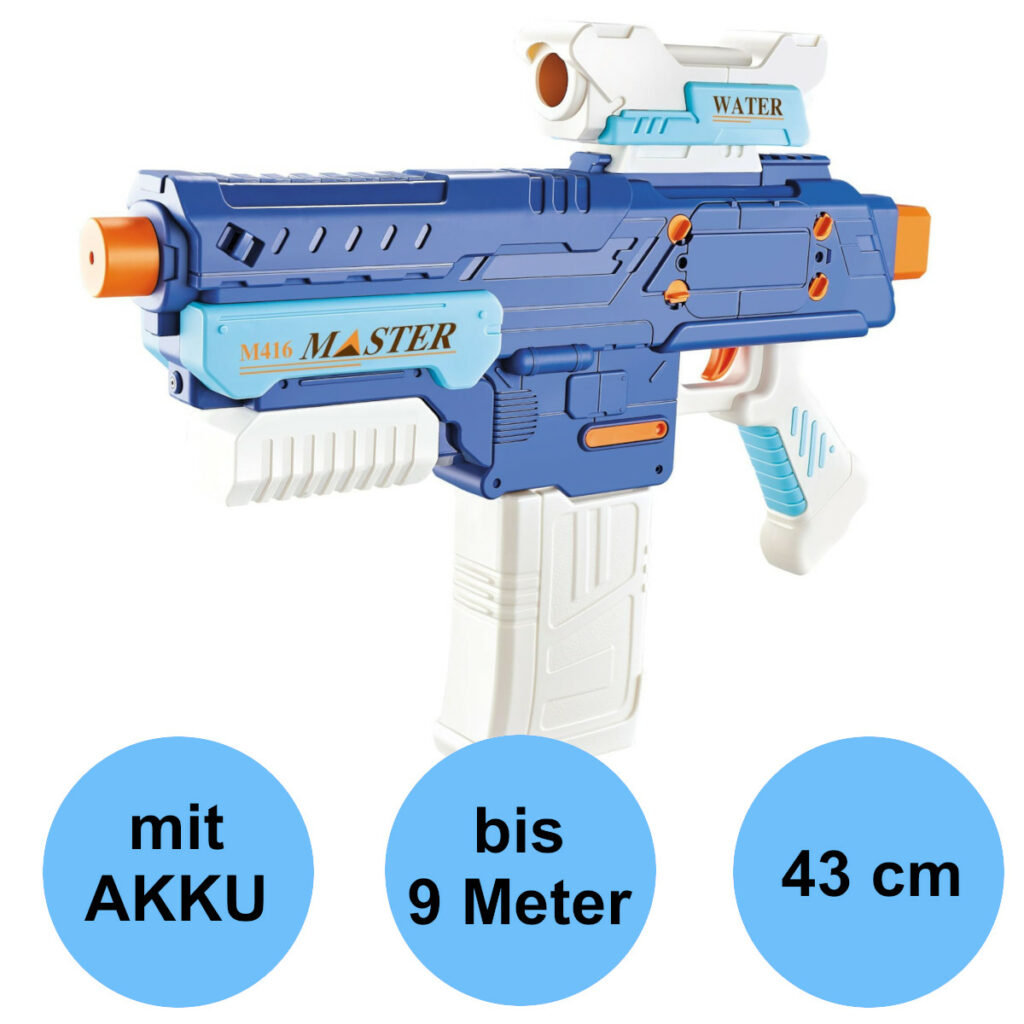 Elektrische Wasserpistole 43 cm mit Akku bis 9 Meter automatische Wasserpistole