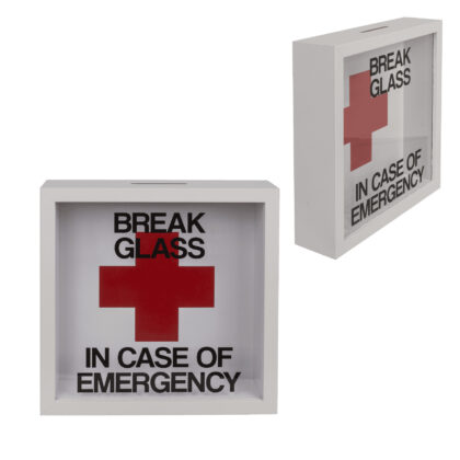 Spardose Emergency Im Notfall Scheibe einschlagen 20 x 20 cm