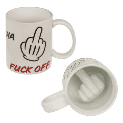 Fuck off Tasse mit 3D Mittelfinger im Inneren 8 x 10 cm 250ml aus Keramik