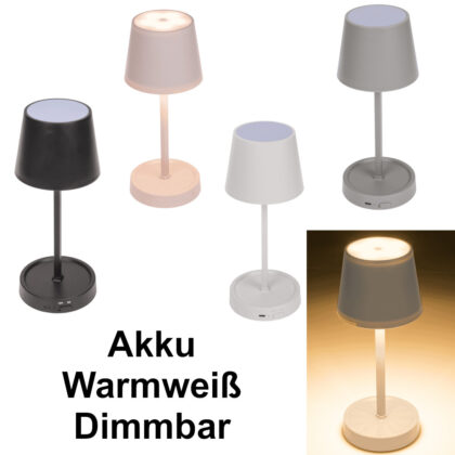 Akku Tischleuchte Warmweiß LED dimmbar Touchsensor Weiß / Grau / Schwarz / Rosa