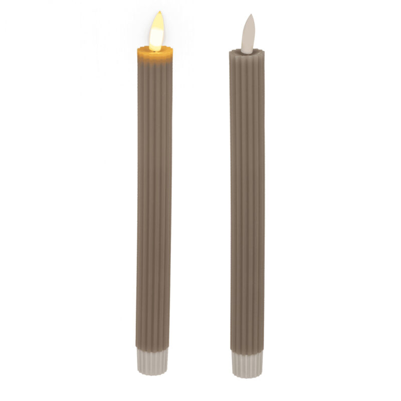 LED Stabkerze aus Echtwachs warmweiße Licht Flackereffekt 6h Timer 24cm Creme / Braun – Bild 3