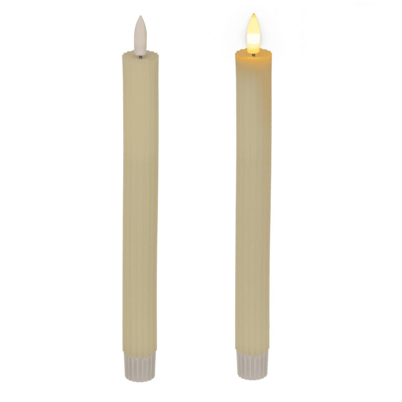 LED Stabkerze aus Echtwachs warmweiße Licht Flackereffekt 6h Timer 24cm Creme / Braun – Bild 2