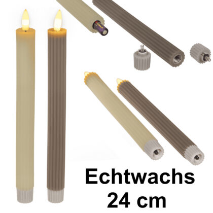 LED Stabkerze aus Echtwachs warmweiße Licht Flackereffekt 6h Timer 24cm Creme / Braun