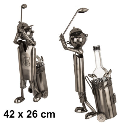 Metall Flaschenhalter Golfer Golfspieler ca. 42 x 26 cm Weinflaschenhalter
