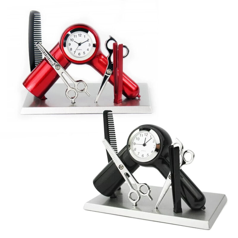 Metall Tischuhr Beauty Set Friseur Haarsalon Schreibtischuhr - Siva Clocks 99074 / 99075