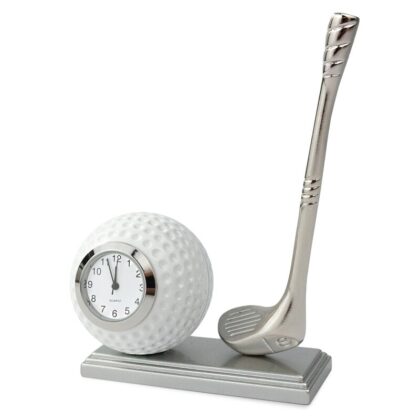 Metall Tischuhr Golf Club Golfball & Schläger Schreibtischuhr - Siva Clocks 99060