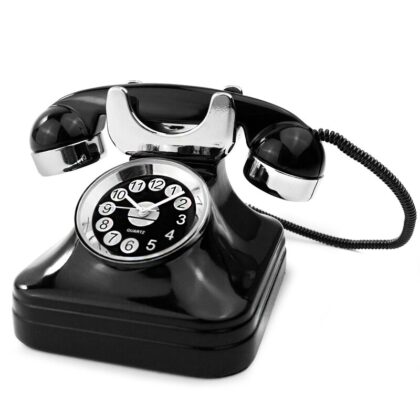 Metall Tischuhr Telefon Retro Scheibentelefon Schreibtischuhr - Siva Clocks 99050