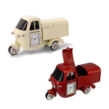 Metall Tischuhr dreirädriger Roller Arpe beige / rot  Schreibtischuhr - Siva Clocks 99084 / 99086