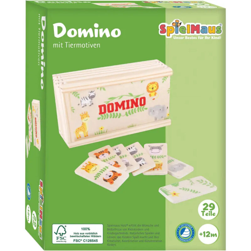 Holz Domino mit Tiermotiven 28 Teile Domino für Kinder ab 12 Monate in Holzbox – Bild 2