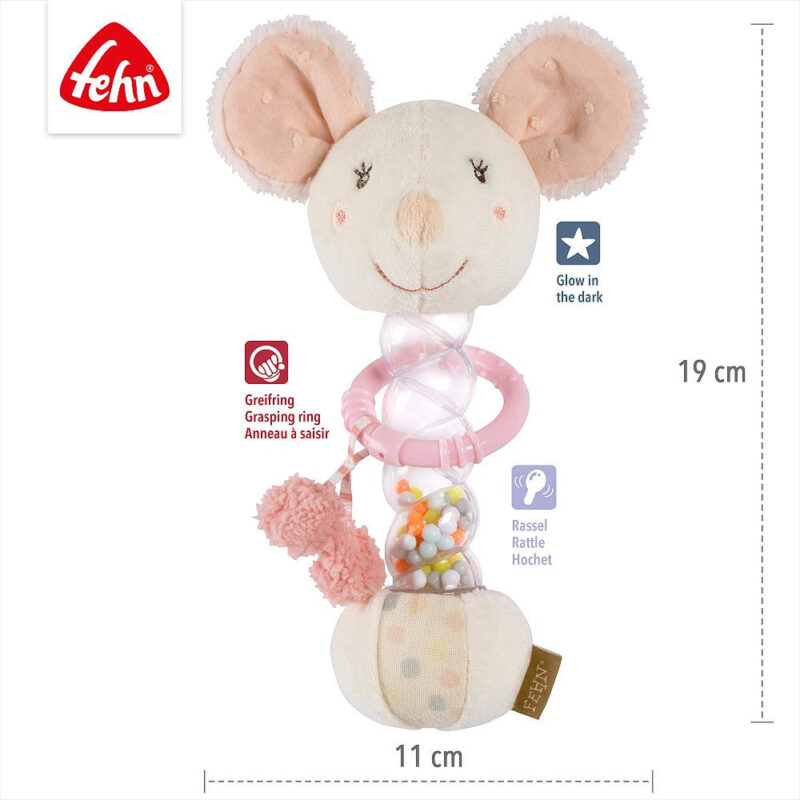 Regenmacher Maus Motorik-Spielzeug mit Rassel 19cm - fehn 045086 – Bild 3