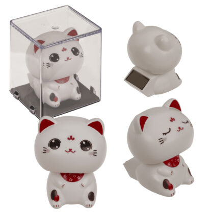 Niedliche Winkekatze Mini 5,5 cm weiß Solar Glückskatze Maneki-neko