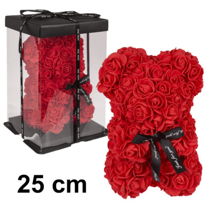 Rosen-Bär aus Kunstrosen 25 x16 x16 cm mit Geschenkverpackung Jahrestag / Hochzeitstag / Valentinstag