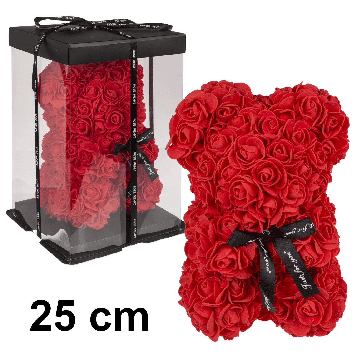 Rosen-Bär aus Kunstrosen 25 x16 x16 cm mit Geschenkverpackung Jahrestag / Hochzeitstag / Valentinstag