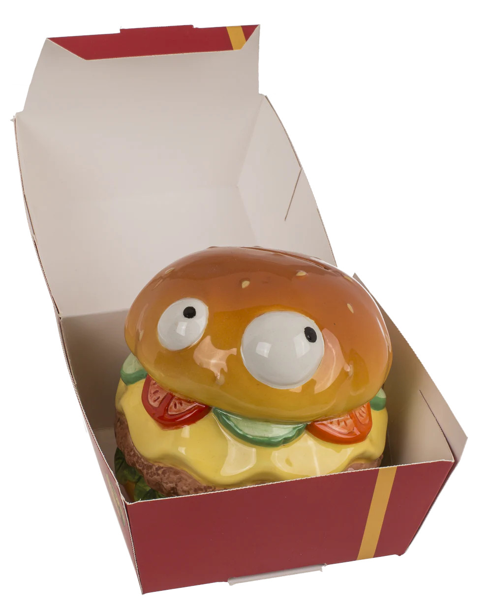 Burger als Spardose mit Schloss ca. 12 x 11 cm Burger mit Augen in Box – Bild 7