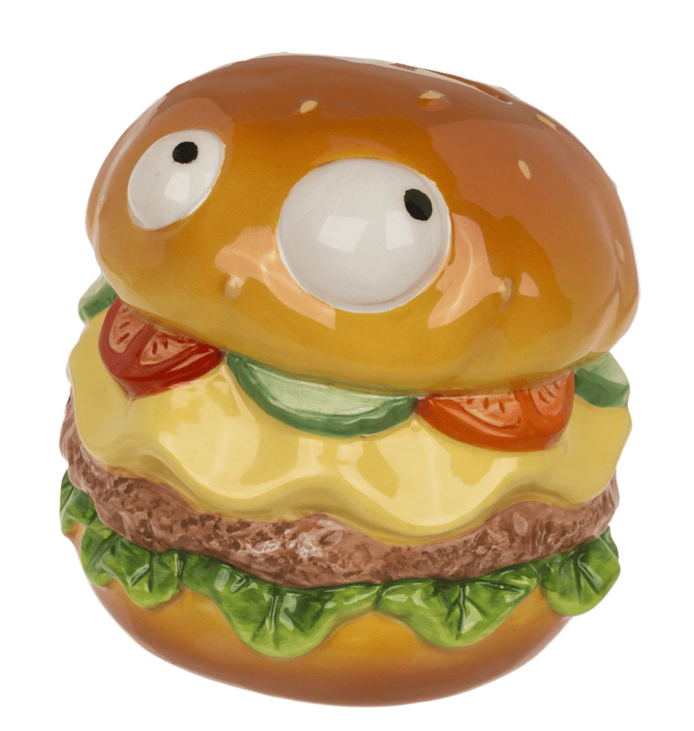 Burger als Spardose mit Schloss ca. 12 x 11 cm Burger mit Augen in Box – Bild 6