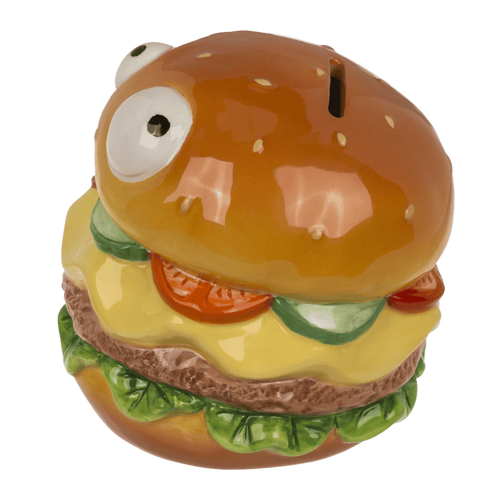 Burger als Spardose mit Schloss ca. 12 x 11 cm Burger mit Augen in Box – Bild 3