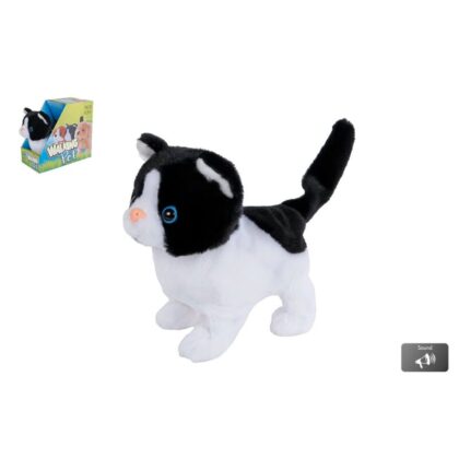 Selbstlaufende Katze schwarz/weiß mit Sound, Schwanz- und Kopfbewegung 18cm