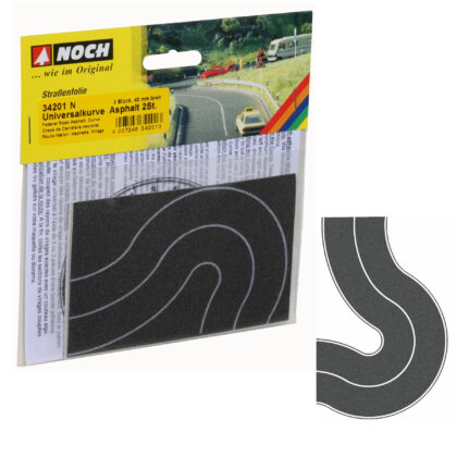 Straßen-Folie Bundesstraße Universalkurve Asphalt Straße für Modelleisenbahn N 2 Stück je 4 cm breit - Noch 34201