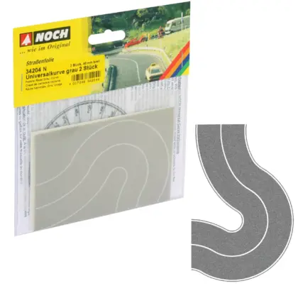 Straßen-Folie Bundesstraße Universalkurve Grau Straße Modelleisenbahn Spur N 2 Stück je 4 cm breit - Noch 34204