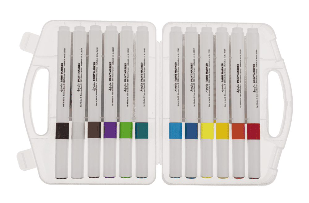 Acrylmalstifte 12er Set wasserfest für Stein, Stoff, Textil, Porzellan und mehr in Kunststoffetui – Bild 6
