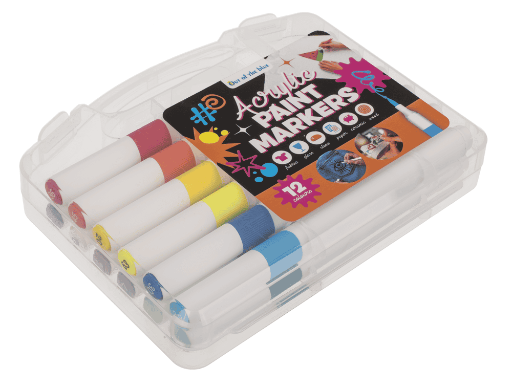 Acrylmalstifte 12er Set wasserfest für Stein, Stoff, Textil, Porzellan und mehr in Kunststoffetui – Bild 4