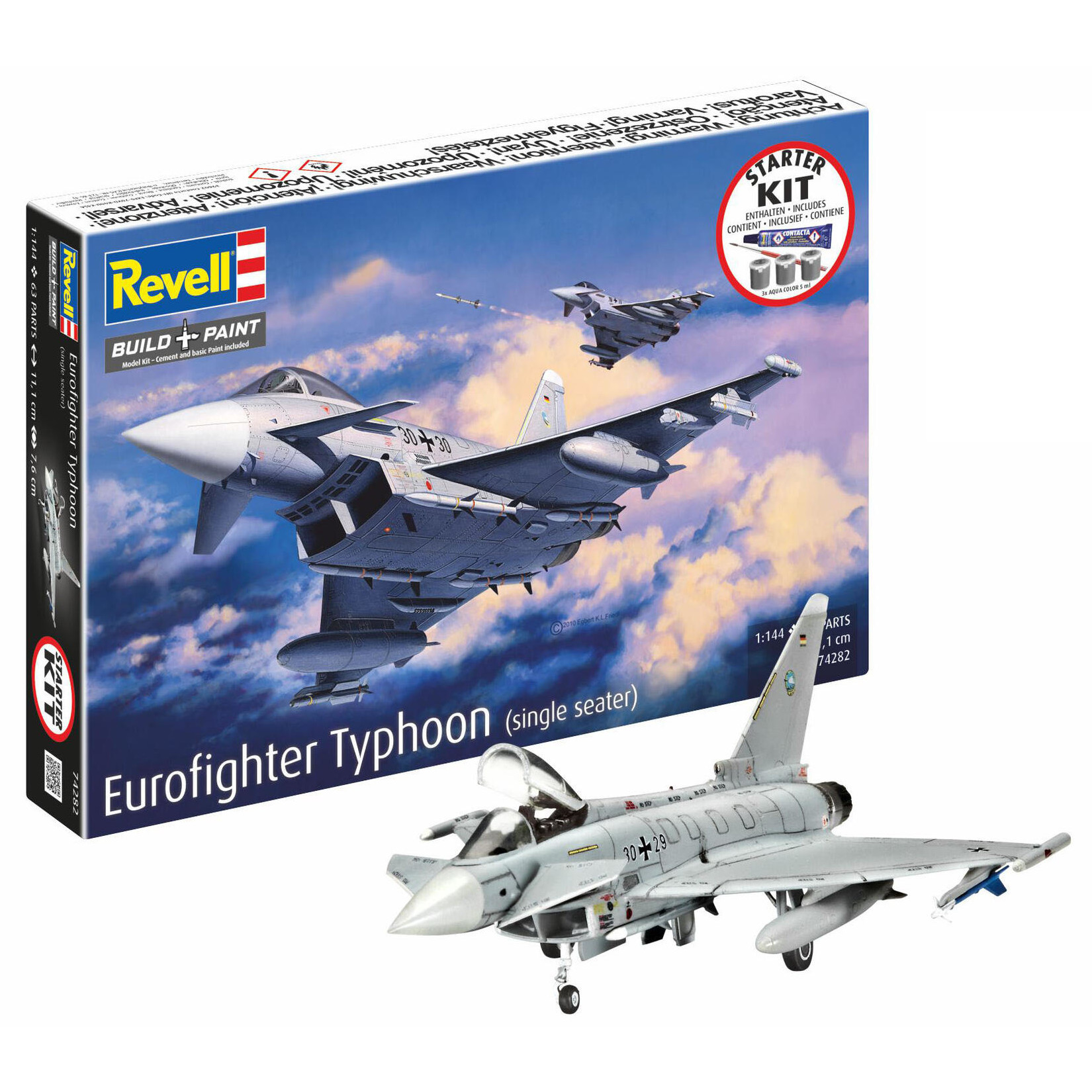 Starter Kit Eurofighter Typhoon 1:144 Modellbausatz inkl. Kleber & Farbe - Revell 74282