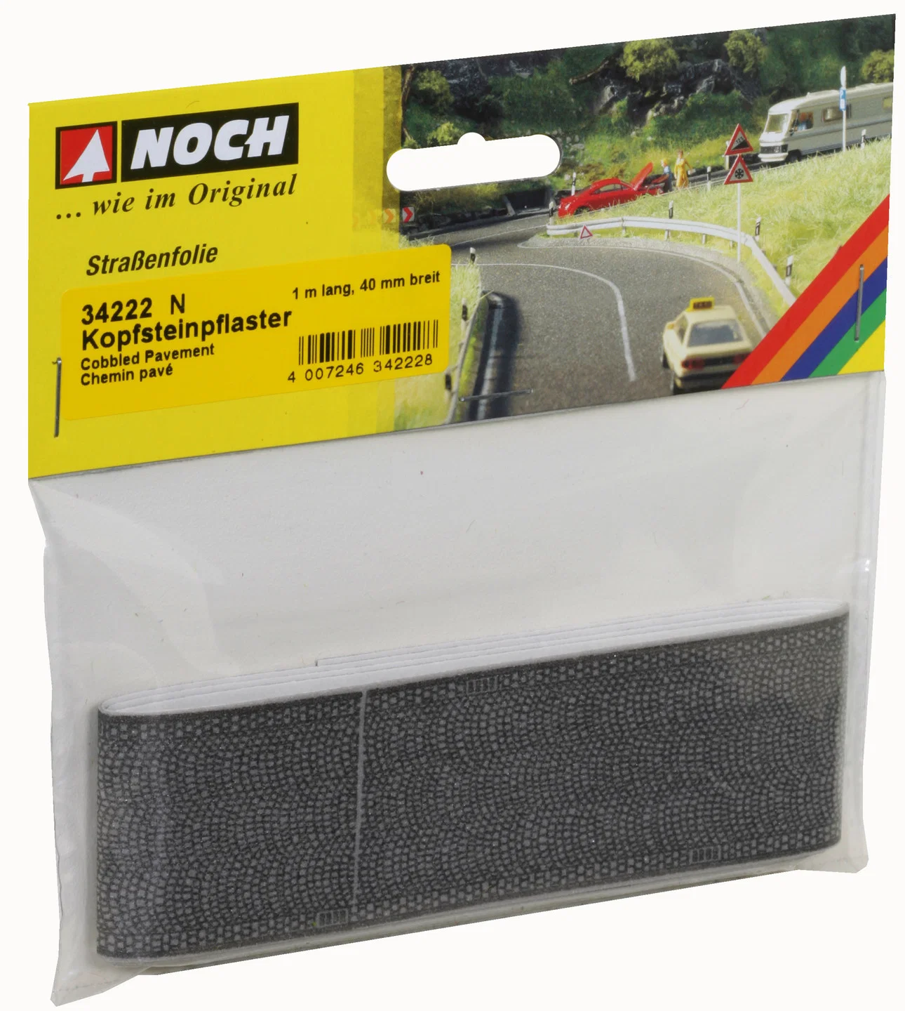 Straßen-Folie Kopfsteinpflaster Straße für Modelleisenbahn Spur N 100 x 4 cm - Noch 34222