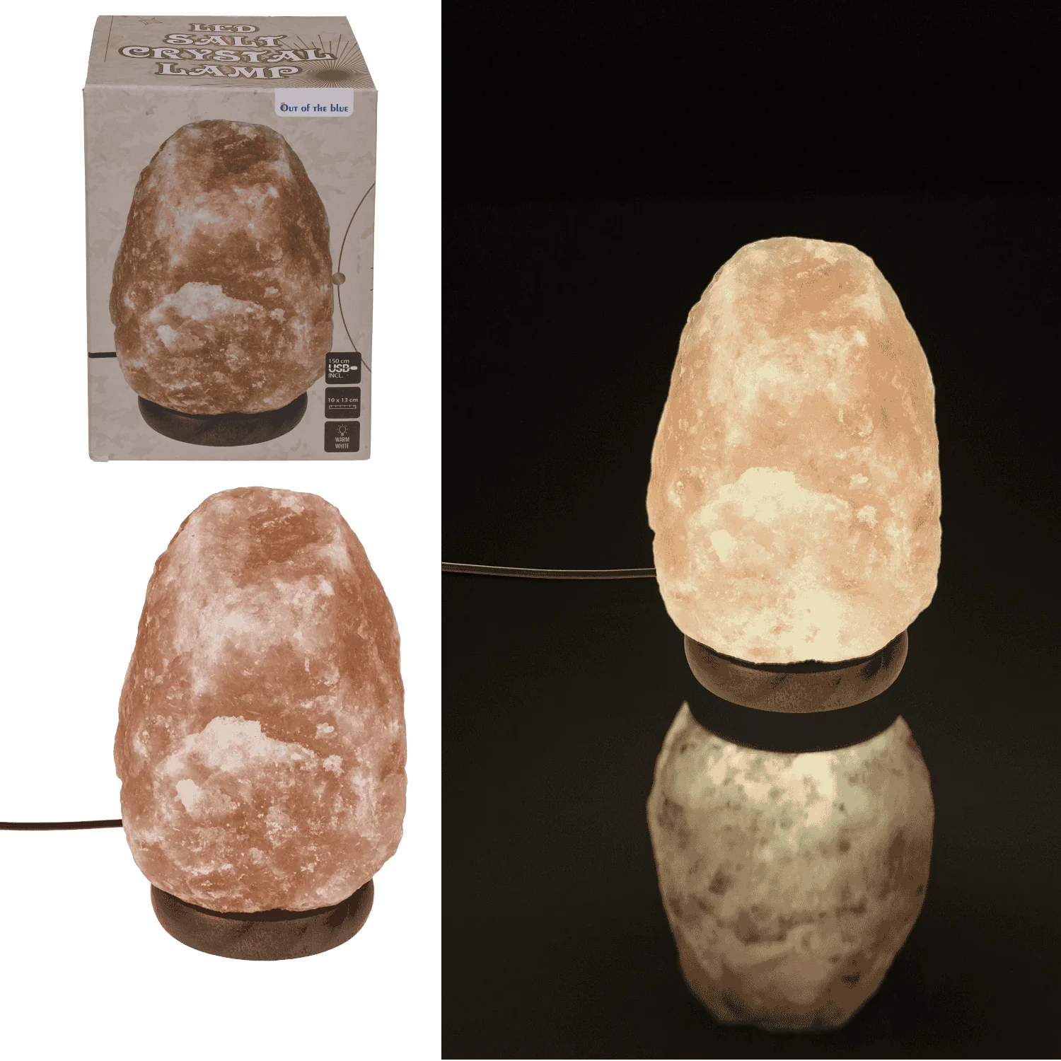 Echter Salzkristall beleuchtet Salzkristall-Lampe, warmweiß, 10 x 13 cm, inkl. USB Kabel
