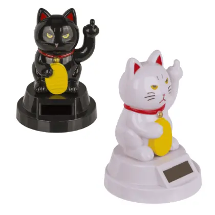 Solar Winkekatze Angry Cat Mittelfinger 8cm weiß oder schwarz Glückskatze Maneki-neko