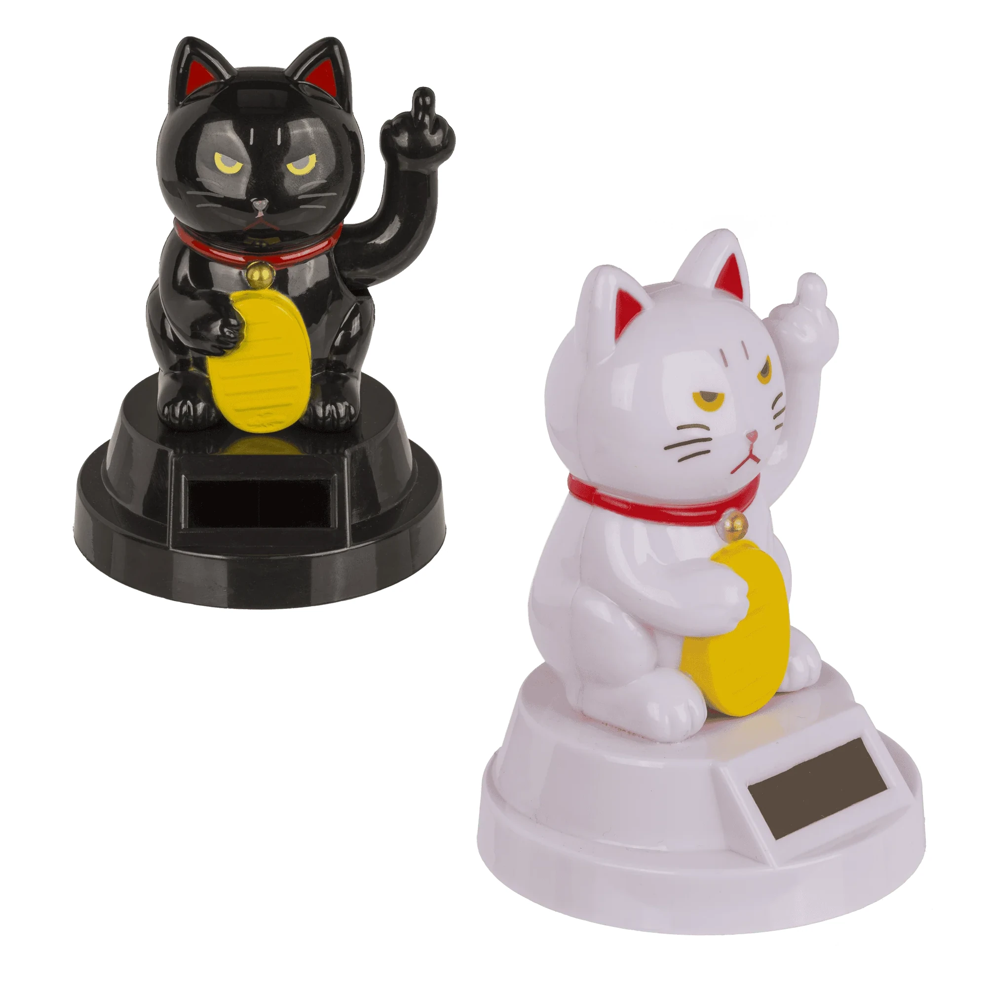 Solar Winkekatze Angry Cat Mittelfinger 8cm weiß oder schwarz Glückskatze Maneki-neko