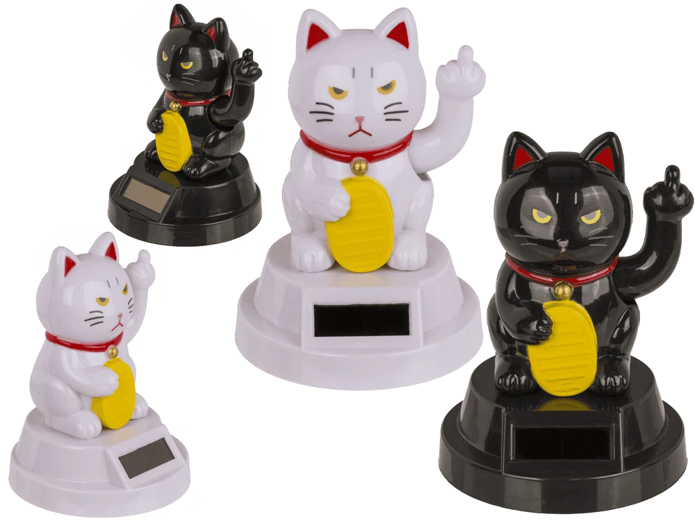 Solar Winkekatze Angry Cat Mittelfinger 8cm weiß oder schwarz Glückskatze Maneki-neko – Bild 2